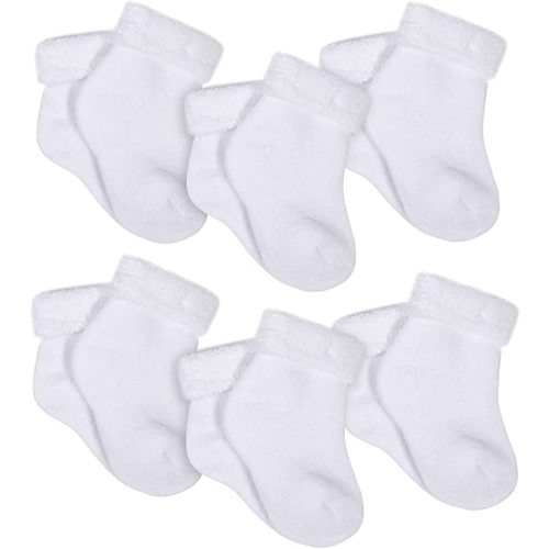 Gerber Baby 6pk Organic Terry Wiggle Proof Socks - White 0/3M