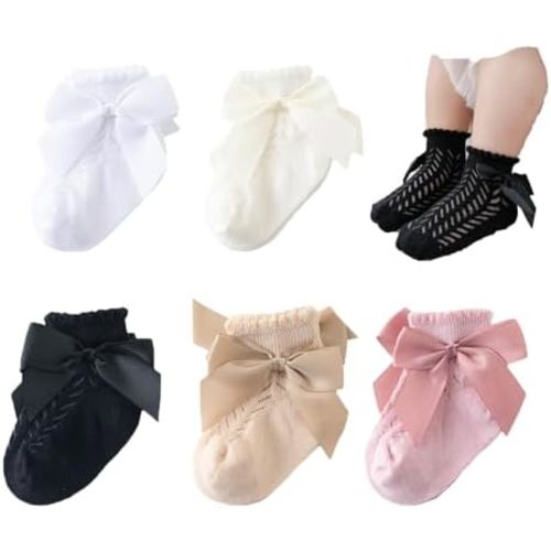 Baby Girls' Socks - Toddler Ankle Socks, Infant Princess Bow Mesh, Breathable Casual Lace, 5 Pairs