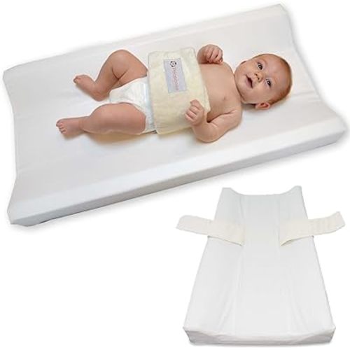 Baby Changing Pad with Secure Strap 32" x 16", Changing Diaper Mat for Table Dresser Change Station Soft, White