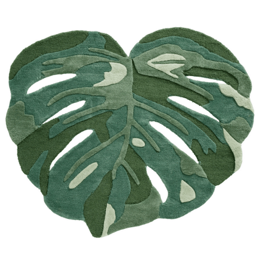 Tonal Green Monstera Leaf Shaped Tufted Wool Area Rug - World Market
