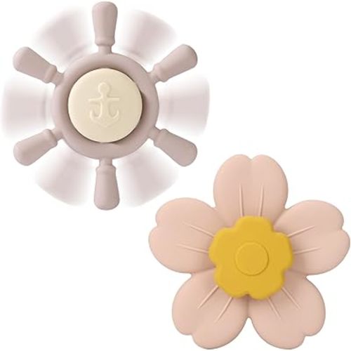 Suction Spinner Toys, 2 Pack Silicone Bath Toys for Toddlers 1-3, Sensory Spinning Tops for Table, High Chair, Window & Travel(Blush/Dusty Lilac)