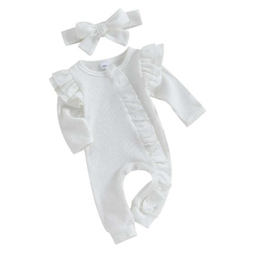 Baby Girl 2Pcs Clothes Ruffle Zipper Romper Long Sleeve Jumpsuit with – August + Willow