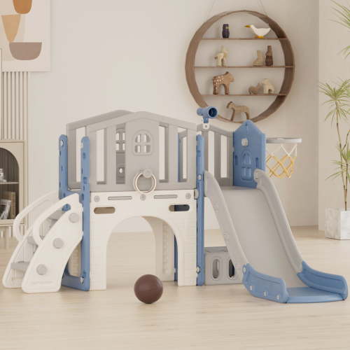 XJD 8-in-1 Toddler Slide Set，Kids Slide for Toddlers Age 1+, Toddler Climber Slide PlaySet with Basketball Hoop and Ball,Indoor Outdoor Slide Toddler Playset Toddler Playground Sets for Backyards