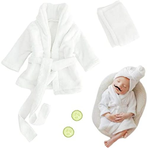 M&G House Newborn Photography Props - Bathrobe Outfits for Baby Photoshoots - Girl Baby Robe - Newborn Costume - White (0-6 Months)