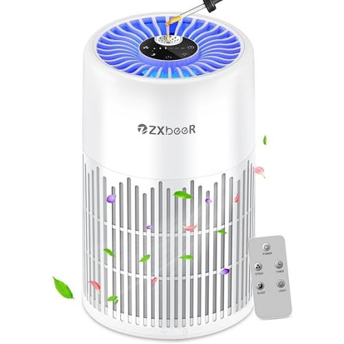 ZXBEER H13 True HEPA Air Purifier with Remote Control, Night Light, Timer, Sleep Mode, Quiet Air Cleaner for Baby, Living Room, Kitchen (White)