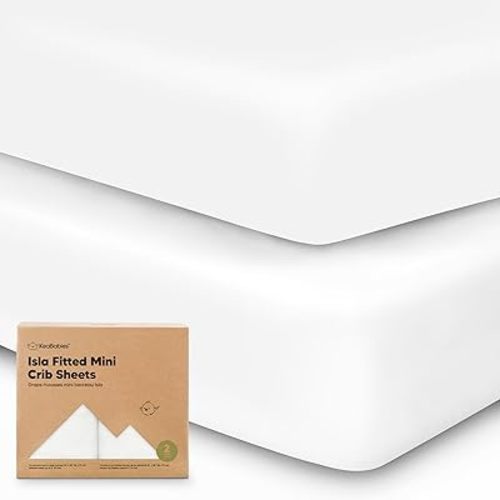 Pack and Play Sheets Fitted - 2-Pack Mini Crib Sheets for Pack N Play Mattress, Soft & Cozy, Neutral Toddler Playard Bedding, Snug Fitted Mini Baby Crib Mattress Cover Set for Boys, Girls (Soft White)