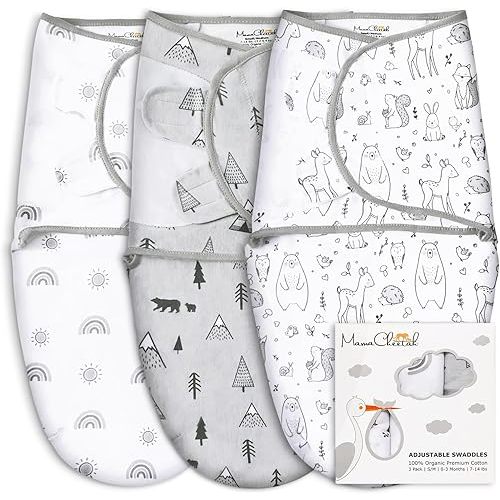 Mama Cheetah Organic Baby Swaddle Blanket, Adjustable Newborn Swaddle Sleep Sacks, Easy Swaddles for Boys and Girls 0-3 Months, Nursery Swaddling Essentials, 3-Pack