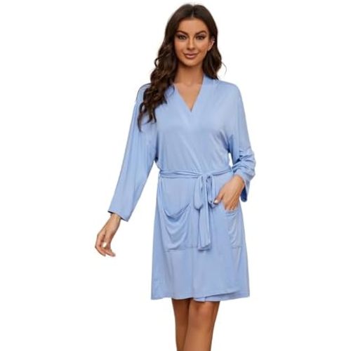 HEARTNICE Robes for Women Lightweight Short Knit Kimono Knee Length Bathrobe for Womens Soft 3/4 Sleeves Summer Sleepwear