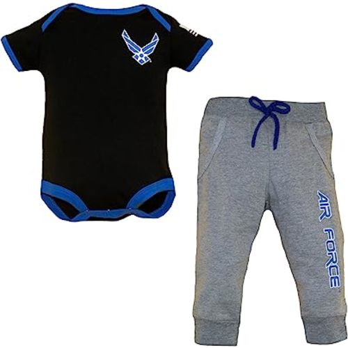 TROOPER Clothing U.S.A.F. 2pc Baby Boys Air Force Bodysuit Pants Set Blue Gray (6-9 Months)