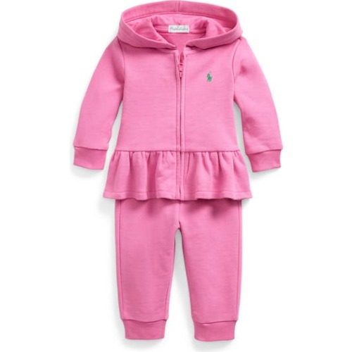 French Terry Zip-Up Peplum Hoodie & Joggers Set, 24M