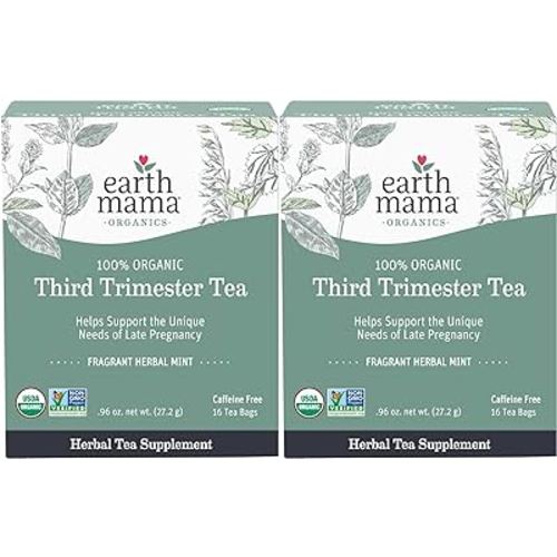 Earth Mama Organic Third Trimester Tea Bags | 100% USDA Organic Herbal Tea for Late Pregnancy Comfort + Childbirth Preparation, 16 Teabags Per Box (2-Pack)