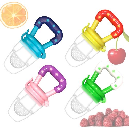 Baby Fruit Food Feeder 4Pack Silicone Nipple Fresh Pouches Teething Toy Aching Gums Pacifier Reusable