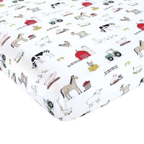 Hudson Baby Cotton Fitted Crib Sheet, Farm, One Size