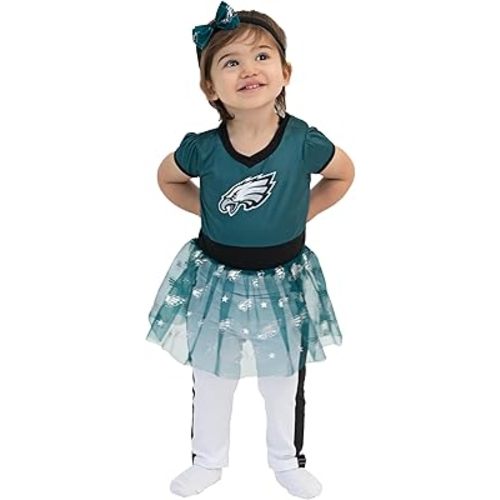 MODERN HERO NFL Officially Licensed One-piece Bodysuit with Mesh Skirt, Leggings and Matching Headband