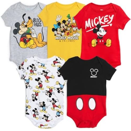 Disney Mickey Mouse Lion King Winnie the Pooh Pixar Toy Story Finding Nemo Baby 5 Pack Bodysuits Newborn to Infant