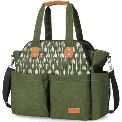 Lekebaby Diaper Bag Tote Large Diaper Bags Waterproof Large Mommy Bag for Hospital, Baby Bags for Mom Travel Diaper Tote Messenger Purse, Green