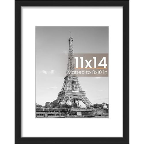 upsimples 11x14 Picture Frame, Display Pictures 8x10 with Mat or 11x14 Without Mat, Wall Hanging Photo Frame, Black, 1 Pack
