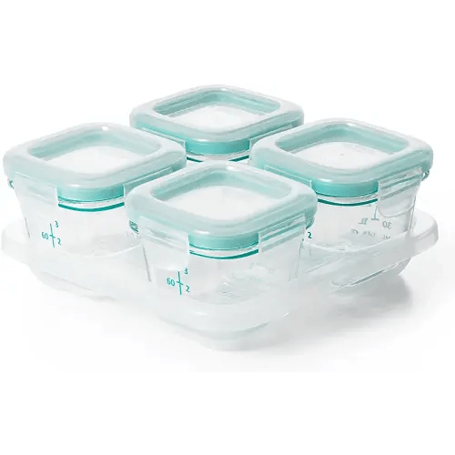 OXO Tot Glass Baby Blocks Food Storage Containers, Teal, 4 oz
