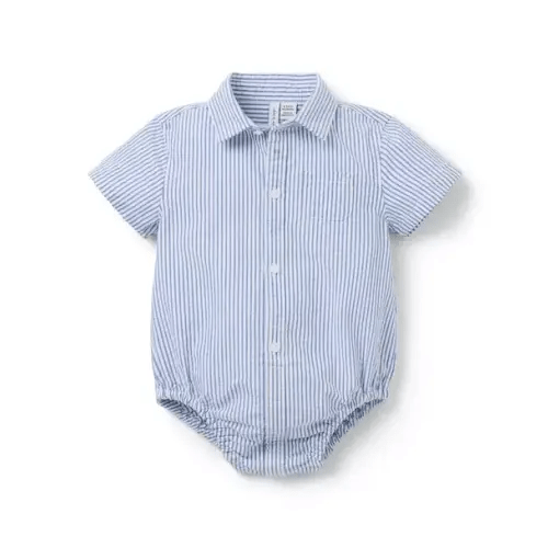 Baby Atlantic Blue Stripe Baby Striped Seersucker Collared Bodysuit by Janie and Jack
