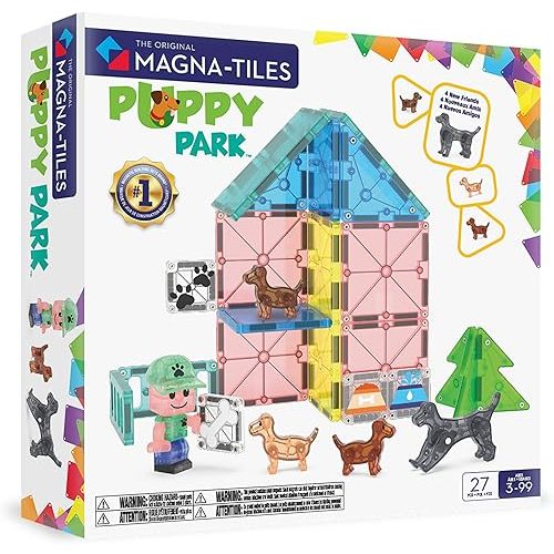 MAGNA-TILES Puppy Park 27-Piece Magnetic Construction Set, The Original Magnetic Building Brand