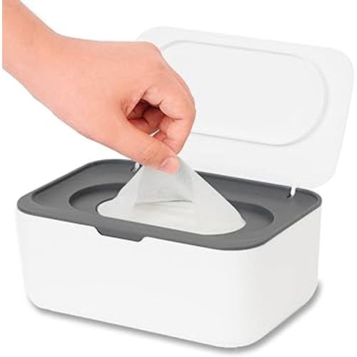 Rattmety Wipes Dispenser, Baby Wipe Holder Keeps Fresh Refillable Wipe Container with Sealing Design Lid Non-Slip Wipes Case Bathroom Tissue Storage Box Case for Home, Office, Cars, Grey