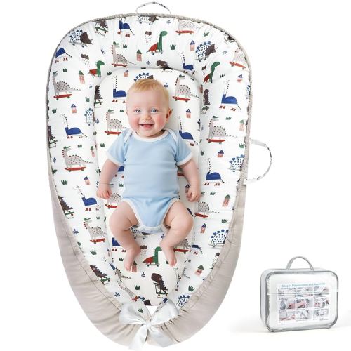 KISS GOLD Baby Lounger - Breathable Soft Cotton Cover Baby Lounger Nest, Babies Essentials Gifts, Portable Infant Lounger for Baby Tummy Time Floor Playing Seated Support for Home and Travel