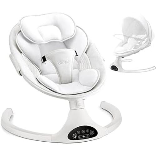 LAREX Baby Swing Infant Swing Electric Toddler Baby Rocker Portable for Newborn Boy Girl, 5 Sway Speeds with Remote Control, 10 Preset Melodies and Bluetooth, 0-6 Months Max 20 Lbs (White)