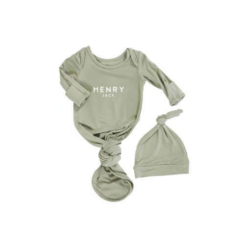 Boy Personalized Bamboo Newborn Baby Knot Gown & Hat