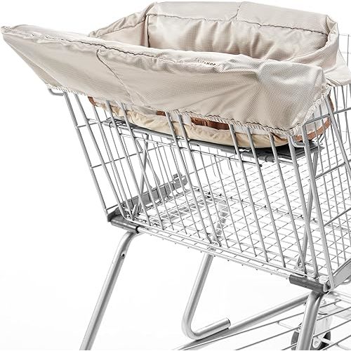 Skip Hop Baby Shopping Cart Cover & Baby High Chair Cover 2-in-1 with Secure Seatbelt, Padded Seat, Soft Fabric, Machine Washable Liner, Toy Loops and Built-in Carry Pouch, Take Cover, Oat