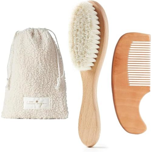MYZI Baby Hair Brush Set – Baby Brush and Comb Set Newborn, Baby Comb and Brush Set Boy and Girl, Newborn Hair Brush and Newborn Comb - Baby Gift Set