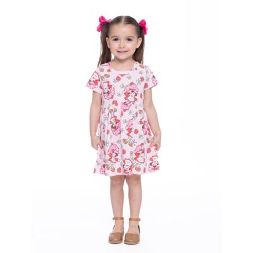 Strawberry Shortcake Toddler Girl Allover Print Dress with Short Sleeves, Sizes 12M-5T