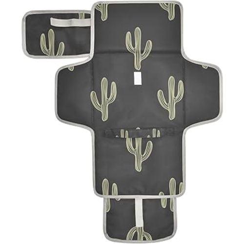 Black Cactus Baby Changing Pad - Waterproof Diaper Changing Pad with Built-in Pillow - Portable Travel Changing Mat for Newborn Girl & Boy