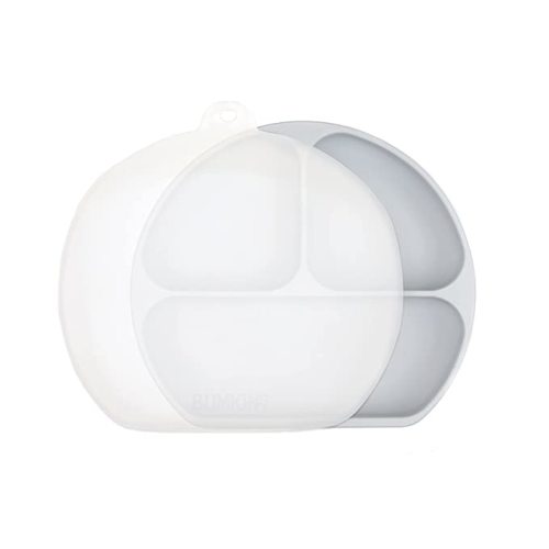 Bumkins Toddler and Baby Suction Plates, Silicone Grip Dish with Lid for Babies and Kids, Baby Led Weaning, Baby Feeding Supplies, Platinum Silicone or Babies 6 Months