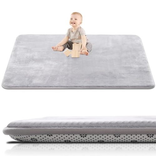Thick Baby Play Mat for Floor,71 x 59 Playpen Mat,Large Tummy Time Foam Mats,Soft Support & Plush Feel Nursery Kids Rug,Easy Care with Non-Slip Cushioned for Infant,Kids and Toddler Crawling,Grey