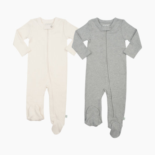 Finn + Emma Organic Cotton Basics Zipper Footie (2 Pack) - Grey/Off White, 3-6 Months