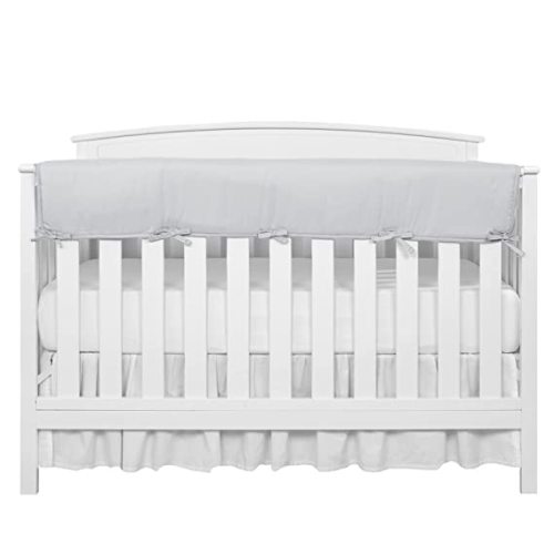 TILLYOU 1-Pack Padded Baby Crib Rail Cover Protector Safe Teething Guard Wrap for Long Front Crib Rails(Measuring Up to 18" Around), 100% Silky Soft Microfiber Polyester, Reversible, Pale Gray/White