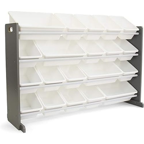 Humble Crew Extra-Large Kid's Toy Organizer, 20 Storage Bins, Universal, Grey/White