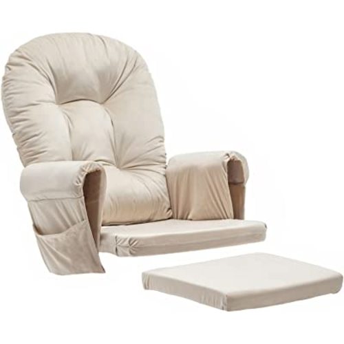 Paddie Glider Rocker Replacement Cushions Velvet with Storage, Rocking Chair Cushion Set with Ties, 5PCS, Beige
