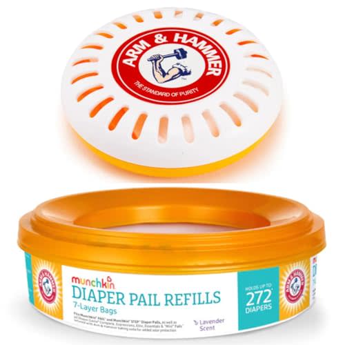 A&H Puck Baking Soda Cartridge And A&H Diaper Pail Refill Ring Holds up to 272 Newborn Diapers, 1 PackOdor Eliminator Cartridges Lavender Scent, Baking Soda Puck, Diaper Pail Deodorizer