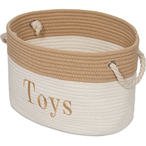 Toy Basket - 15 x 11 x 9 Toy Storage Bin - Embroidered Storage Bins - Tote Bin for Nursery, Playroom, Living Room, Classroom (Toy Bin)