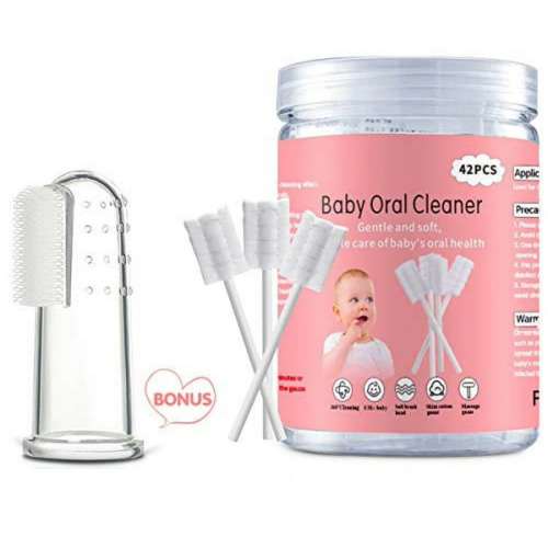 Baby Tongue Cleaner, Baby Toothbrush, 42Pcs Disposable Infant Toothbrush Clean Baby Mouth,Gauze Gum Cleaner Toothbrush Baby Oral Cleaning Stick Dental Care for 0-36 Month Baby+Free 1 Finger Toothbrush