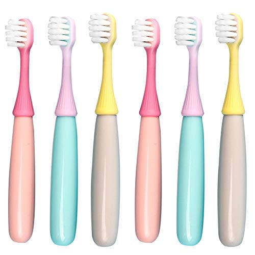newrichbee 6 Packs Kids Toothbrush,Lovely Little Mushroom Extra Soft Bristles Toddler Toothbrush for 1-3Years Old (Pink& Yellow &Blue)…