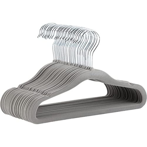 Amazon Basics Kids Velvet, Non-Slip Clothes Hangers (baby/toddler), 11.6 inches (for baby clothes), Pack of 30, Gray