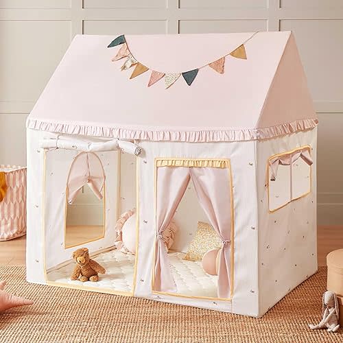 Tiny Land Kids Tent with Mat, Kids Play Tent for Toddlers, Pink Tent for Kids Indoor, Playhouse for Kids, Indoor Bed Toddler Tent, Ideal Toy Gift for 3+ Girls, Play Room Furniture