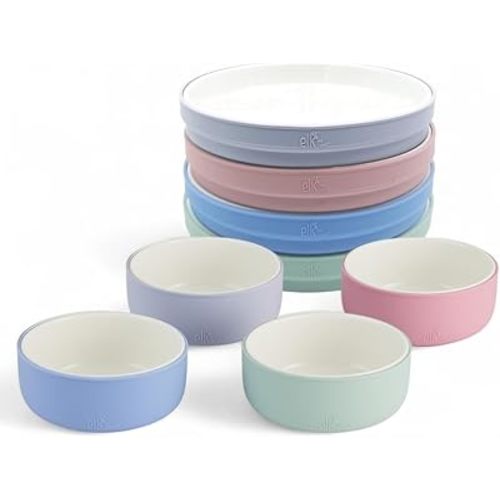 Elk and Friends Kids Porcelain Mealtime Bundle | 8 Pcs Dinnerware Set | Plates & Bowls | Microwave & Dishwasher Safe