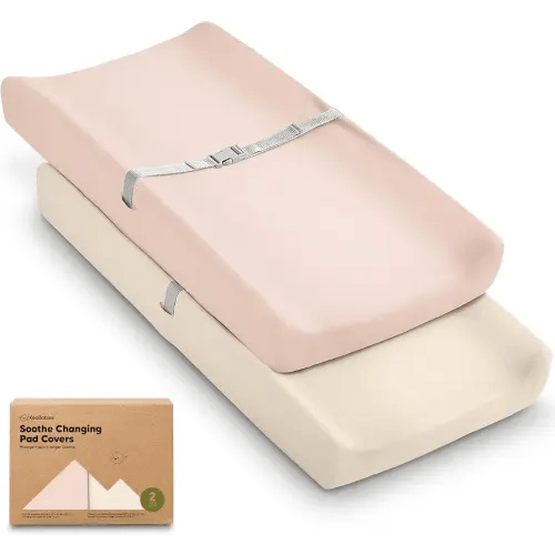2-Pack Organic Changing Pad Covers for Girl, Boy, Neutral - 100% Cotton Changing Table Pad Cover, Soft Baby Nursery Diaper Changing Pad Sheets, Contour Changing Pads Liners, Change Pad Cover (Cameo)