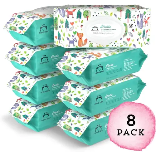 Amazon Brand - Mama Bear Gentle Fragrance Free Baby Wipes, Hypoallergenic, Sensitive Skin, Unscented, 800 Count (8 Packs of 100)