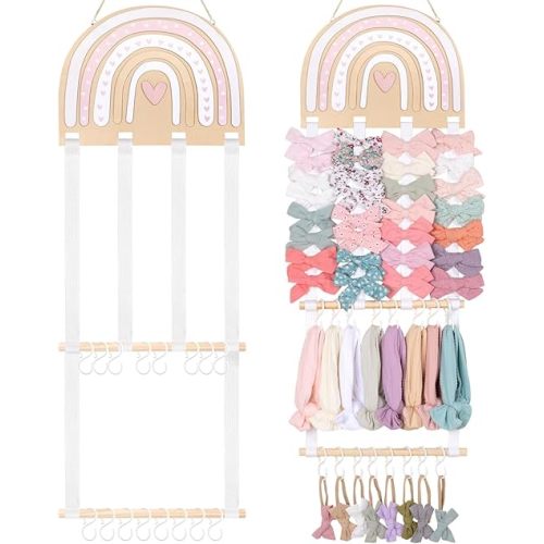 POVETIRE Headband Holder Bow Holder for Girls Hair Bows,Rainbow Hair Accessories Organizer Storage Wall Hanging Display for Nursery Toddler Girls Room
