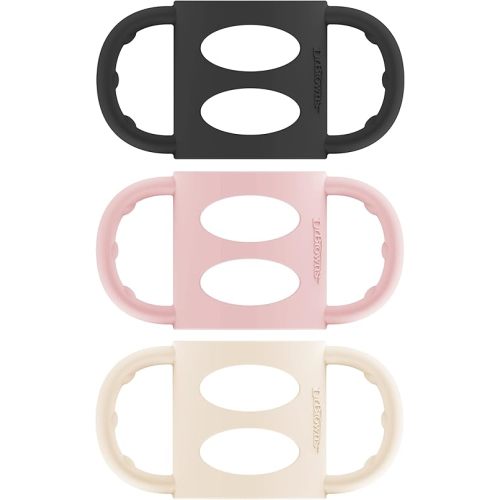 Dr. Brown’s Milestones 100% Silicone Baby Bottle Handles, Narrow, Black, Light Pink, Ecru, 3 Pack, 4m+