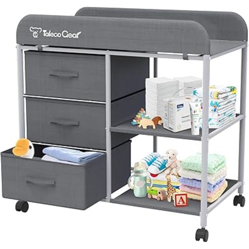 G TALECO GEAR Baby Changing Table, Portable Changing Table, Diaper Changing Station with Waterproof Pad, Changing Table Dresser with 3 Storage Baskets, Mobile Nursery Organizer for Newborn Essentials